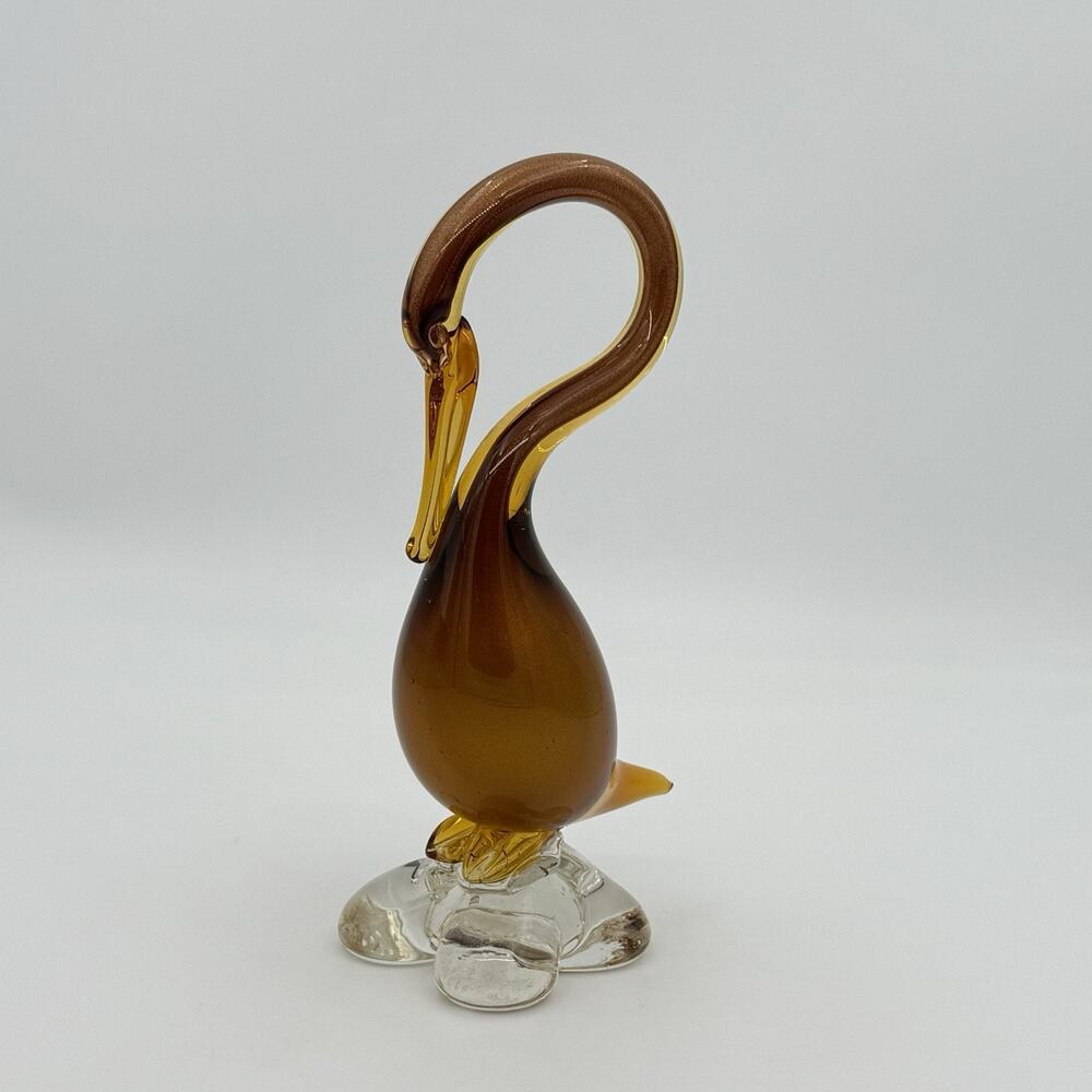 Amber Swan Duck Bird Genuine Venetian Glass Made In Murano Italy 10” Tall